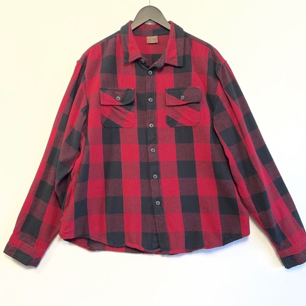 Great Northwest Mens Red Black Buffalo Plaid Flannel Shirt XL‎ Cotton Button Up